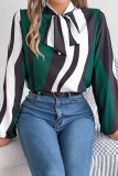 Casual Daily Geometric Print Lace Up Contrast Tie Neck Tops