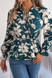 Casual Daily Flowers Print Lace Up Contrast V Neck Tops