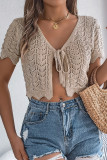 Sexy Vacation Solid Color Hollow Out Lace Up V Neck Outerwear