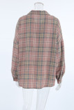Casual Daily Plaid Buttons Contrast Turndown Collar Tops