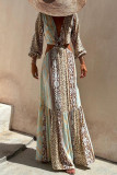 Sexy Vacation Geometric Print Hollow Out Lace Up Backless V Neck A Line Dresses