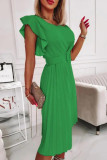 Elegant Solid Color Ruffle Pleated O Neck Pleated Dresses