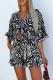 Casual Vacation Geometric Print Flowers Lace Up Ruffle Contrast V Neck Loose Rompers
