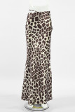 Daily Elegant Leopard Print Zipper Regular High Waist Full Print Bottoms
