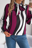 Casual Daily Geometric Print Lace Up Contrast Tie Neck Tops