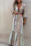 Sexy Vacation Geometric Print Hollow Out Lace Up Backless V Neck A Line Dresses