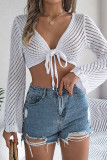 Sexy Vacation Solid Color Hollow Out Lace Up V Neck Outerwear