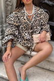 Casual Street Leopard Print Lace Up Turndown Collar Tops