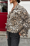 Casual Street Leopard Print Lace Up Turndown Collar Tops