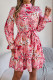 Elegant Floral Print Lace Up Half A Turtleneck A Line Dresses
