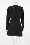 Daily Elegant Solid Color Lace Up V Neck A Line Dresses