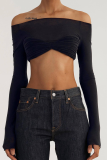 Sexy Solid Color Ruched Off Shoulder Tops