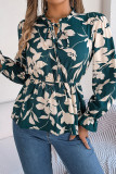 Casual Daily Flowers Print Lace Up Contrast V Neck Tops