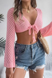 Sexy Vacation Solid Color Hollow Out Lace Up V Neck Outerwear