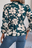 Casual Daily Flowers Print Lace Up Contrast V Neck Tops