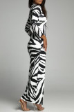 Elegant Leopard Print Zebra Print Slit Pile Heap Collar Irregular Dresses