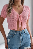 Sexy Vacation Solid Color Hollow Out Lace Up V Neck Outerwear