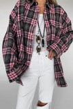 Casual Daily Plaid Pocket Buttons Contrast Turndown Collar Tops