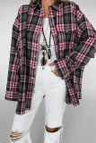 Casual Daily Plaid Pocket Buttons Contrast Turndown Collar Tops