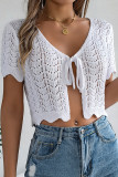 Sexy Vacation Solid Color Hollow Out Lace Up V Neck Outerwear