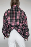 Casual Daily Plaid Pocket Buttons Contrast Turndown Collar Tops