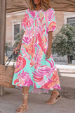 Casual Street Graffiti Print Contrast O Neck Printed Short Sleeve Dress