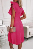 Elegant Solid Color Ruffle Pleated O Neck Pleated Dresses
