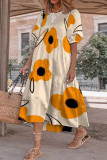 Casual Street Graffiti Print Contrast O Neck Printed Short Sleeve Dress