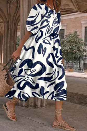 Casual Street Graffiti Print Contrast O Neck Printed Short Sleeve Dress