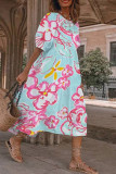 Casual Street Graffiti Print Contrast O Neck Printed Short Sleeve Dress