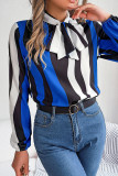 Casual Daily Geometric Print Lace Up Contrast Tie Neck Tops
