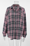 Casual Daily Plaid Pocket Buttons Contrast Turndown Collar Tops