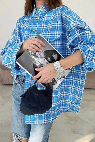 Casual Daily Plaid Contrast Turndown Collar Tops