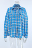 Casual Daily Plaid Contrast Turndown Collar Tops