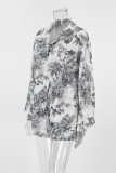 Casual Street Floral Print Contrast Turndown Collar Long Sleeve Two Pieces