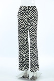 Casual Zebra Print Contrast Loose High Waist Wide Leg Full Print Bottoms