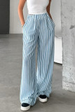 Casual Daily Striped Print Pocket Contrast Loose Straight Full Print Bottoms