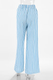 Casual Daily Striped Print Pocket Contrast Loose Straight Full Print Bottoms