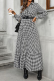 Casual Daily Plaid Buttons Contrast Turndown Collar A Line Dresses