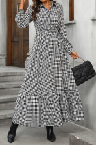 Casual Daily Plaid Buttons Contrast Turndown Collar A Line Dresses
