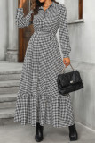 Casual Daily Plaid Buttons Contrast Turndown Collar A Line Dresses