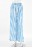 Casual Daily Striped Print Pocket Contrast Loose Straight Full Print Bottoms
