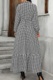 Casual Daily Plaid Buttons Contrast Turndown Collar A Line Dresses