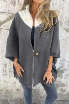 Casual Solid Color Patchwork Zipper Contrast Mandarin Collar Outerwear
