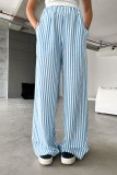 Casual Daily Striped Print Pocket Contrast Loose Straight Full Print Bottoms