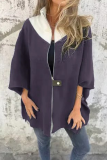 Casual Solid Color Patchwork Zipper Contrast Mandarin Collar Outerwear
