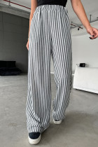 Casual Daily Striped Print Pocket Contrast Loose Straight Full Print Bottoms