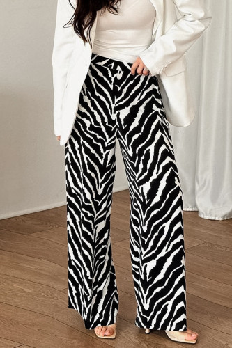 Casual Zebra Print Contrast Loose High Waist Wide Leg Full Print Bottoms