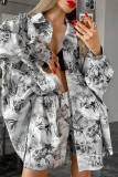 Casual Street Floral Print Contrast Turndown Collar Long Sleeve Two Pieces