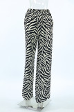 Casual Zebra Print Contrast Loose High Waist Wide Leg Full Print Bottoms